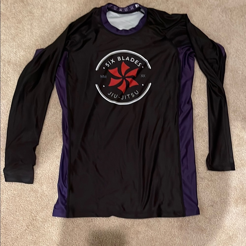 Six Blades Jiu Jitsu Black and Purple Rash Guard